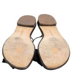 Pre Owned حذاء فلات إصبع مانولو بلانيك جلد أسود مزين بوردة مقاس 42