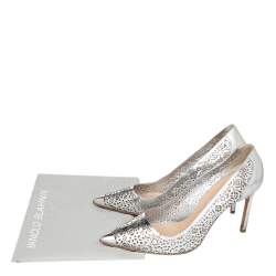 Pre Owned Manolo Blahink Silver Lazer Cut Patent Leather Pumps Size 39.5