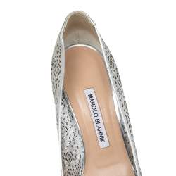 Pre Owned Manolo Blahink Silver Lazer Cut Patent Leather Pumps Size 39.5