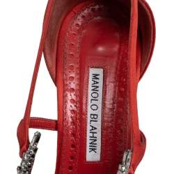 Pre Owned Manolo Blahnik Red Satin Lala Pointed Toe Pumps Size 40.5