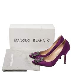 Pre Owned حذاء كعب عالي مانولو بلانيك هانغيسي ساتان بنفسجي مقاس 34.5