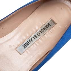 Pre Owned Manolo Blahnik Blue Satin Hangisi Pearl Embellished Flats Size 36