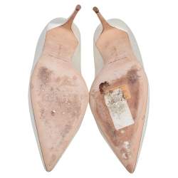 Pre Owned Manolo Blahnik Cream Satin Jewel Nadira Pointed Toe Pumps Size 40