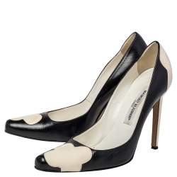 Manolo Blahnik Two Tone Leather And Patent Leather Adra Pumps Size 37.5