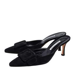Pre Owned Manolo Blahnik Black Suede Maysale Mule Sandals Size 40.5