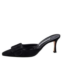 Pre Owned Manolo Blahnik Black Suede Maysale Mule Sandals Size 40.5