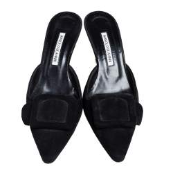 Pre Owned Manolo Blahnik Black Suede Maysale Mule Sandals Size 40.5