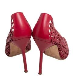 Pre Owned Manolo Blahnik Red Laser Cut Leather Pointed Toe Pumps Size 38