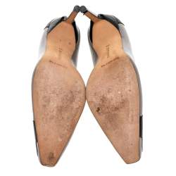 Pre Owned Manolo Blahnik Grey/Black Leather And Patent Leather Adra Pumps Size 39
