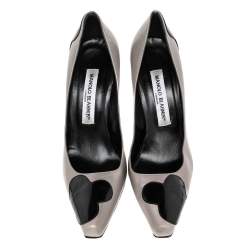 Pre Owned Manolo Blahnik Grey/Black Leather And Patent Leather Adra Pumps Size 39