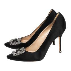 Pre Owned Manolo Blahnik Black Satin Hangisi  Pumps Size 42