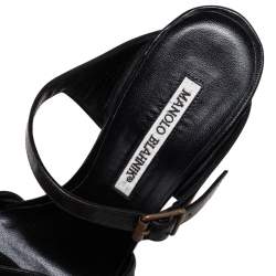 Pre Owned Manolo Blahnik Black Woven Leather Open Toe Sandals Size 38.5