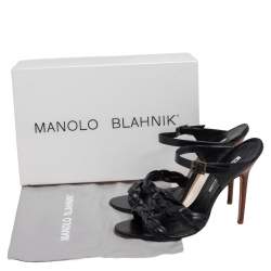 Pre Owned Manolo Blahnik Black Woven Leather Open Toe Sandals Size 38.5