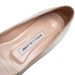 Pre Owned Manolo Blahnik Grey Satin Hangisi Ballet Flats Size 37.5