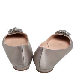 Pre Owned Manolo Blahnik Grey Satin Hangisi Ballet Flats Size 37.5
