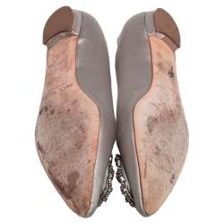 Pre Owned Manolo Blahnik Grey Satin Hangisi Ballet Flats Size 37.5