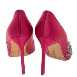 Pre Owned Manolo Blahnik Pink Satin Embellished Swan Pumps Size 41