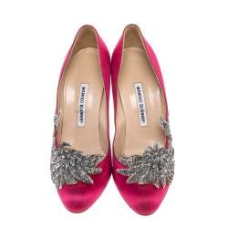 Pre Owned Manolo Blahnik Pink Satin Embellished Swan Pumps Size 41