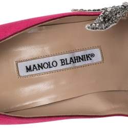 Pre Owned Manolo Blahnik Pink Satin Embellished Swan Pumps Size 41