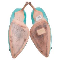 Pre Owned Manolo Blahnik Aqua Blue Satin Hangisi Embellished Pointed Toe Pumps Size 41