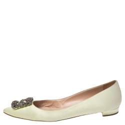 مملوكة مسبقًا حذاء باليرينا فلات مانولو بلانيك هانغيسي ساتان أخضر مقاس 41