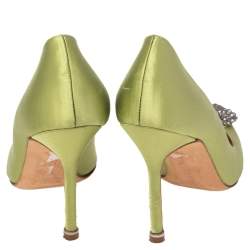 Pre Owned Manolo Blahnik Apple Green Satin Hangisi Pumps Size 35.5