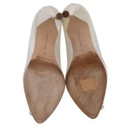 مملوكة مسبقًا حذاء كعب عالي مانولو بلانيك هانغيسي ساتان أبيض مزخرف مقاس 36