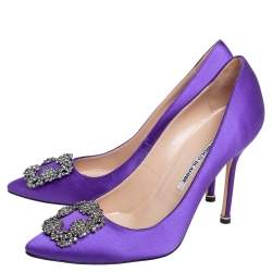 Pre Owned Manolo Blahnik Purple Satin Hangisi Pumps Size 39