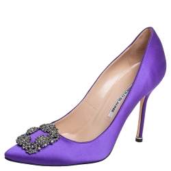 Pre Owned Manolo Blahnik Purple Satin Hangisi Pumps Size 39