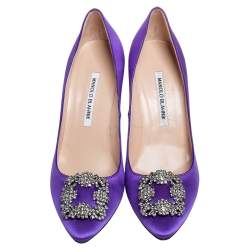 Pre Owned Manolo Blahnik Purple Satin Hangisi Pumps Size 39