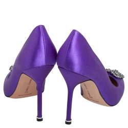 Pre Owned Manolo Blahnik Purple Satin Hangisi Pumps Size 39