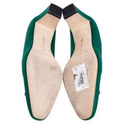 Pre Owned Manolo Blahnik Emerald Green Satin Okkato Pumps Size 40.5