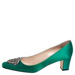 Pre Owned Manolo Blahnik Emerald Green Satin Okkato Pumps Size 40.5