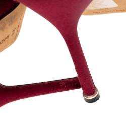 Pre Owned Manolo Blahnik Burgundy Satin Hangisi Pointed Toe Pumps Size 38