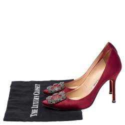 Pre Owned Manolo Blahnik Burgundy Satin Hangisi Pointed Toe Pumps Size 38
