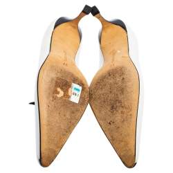 Pre Owned Manolo Blahnik White/Black Leather Buckle Embellished Pointed Toe Pumps Size 37