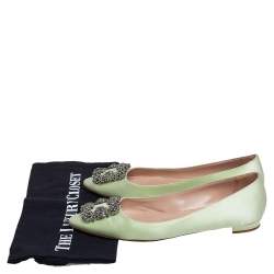 Pre Owned Manolo Blahnik Light Green Satin Hangisi Ballet Flats Size 37