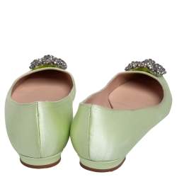 Pre Owned Manolo Blahnik Light Green Satin Hangisi Ballet Flats Size 37