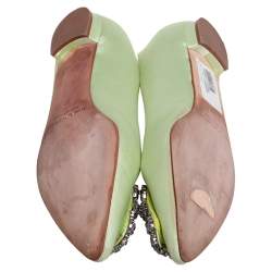 Pre Owned Manolo Blahnik Light Green Satin Hangisi Ballet Flats Size 37
