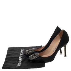 Pre Owned Manolo Blahnik  Black Satin Hangisi Pumps Size 36.5