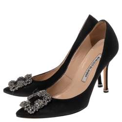 Pre Owned Manolo Blahnik  Black Satin Hangisi Pumps Size 36.5