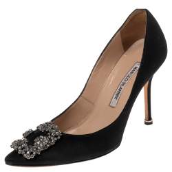 Pre Owned Manolo Blahnik  Black Satin Hangisi Pumps Size 36.5