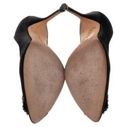 Pre Owned Manolo Blahnik  Black Satin Hangisi Pumps Size 36.5