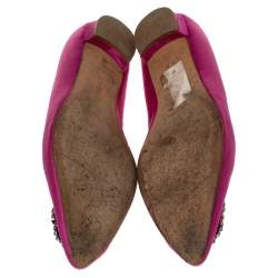 Manolo Blahnik Pink Satin Hangisi Crystal Embellished Ballet Flats Size 38.5