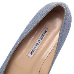 Pre Owned Manolo Blahnik Grey Glitter Hangisi Ballet Flats Size 38