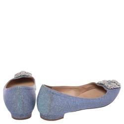 Pre Owned Manolo Blahnik Grey Glitter Hangisi Ballet Flats Size 38