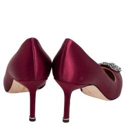 Pre Owned Manolo Blahnik Burgundy Satin Hangisi Pumps Size 39