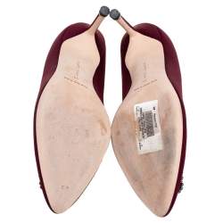 Pre Owned Manolo Blahnik Burgundy Satin Hangisi Pumps Size 39