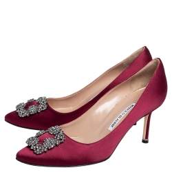 Pre Owned Manolo Blahnik Burgundy Satin Hangisi Pumps Size 39