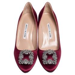 Pre Owned Manolo Blahnik Burgundy Satin Hangisi Pumps Size 39